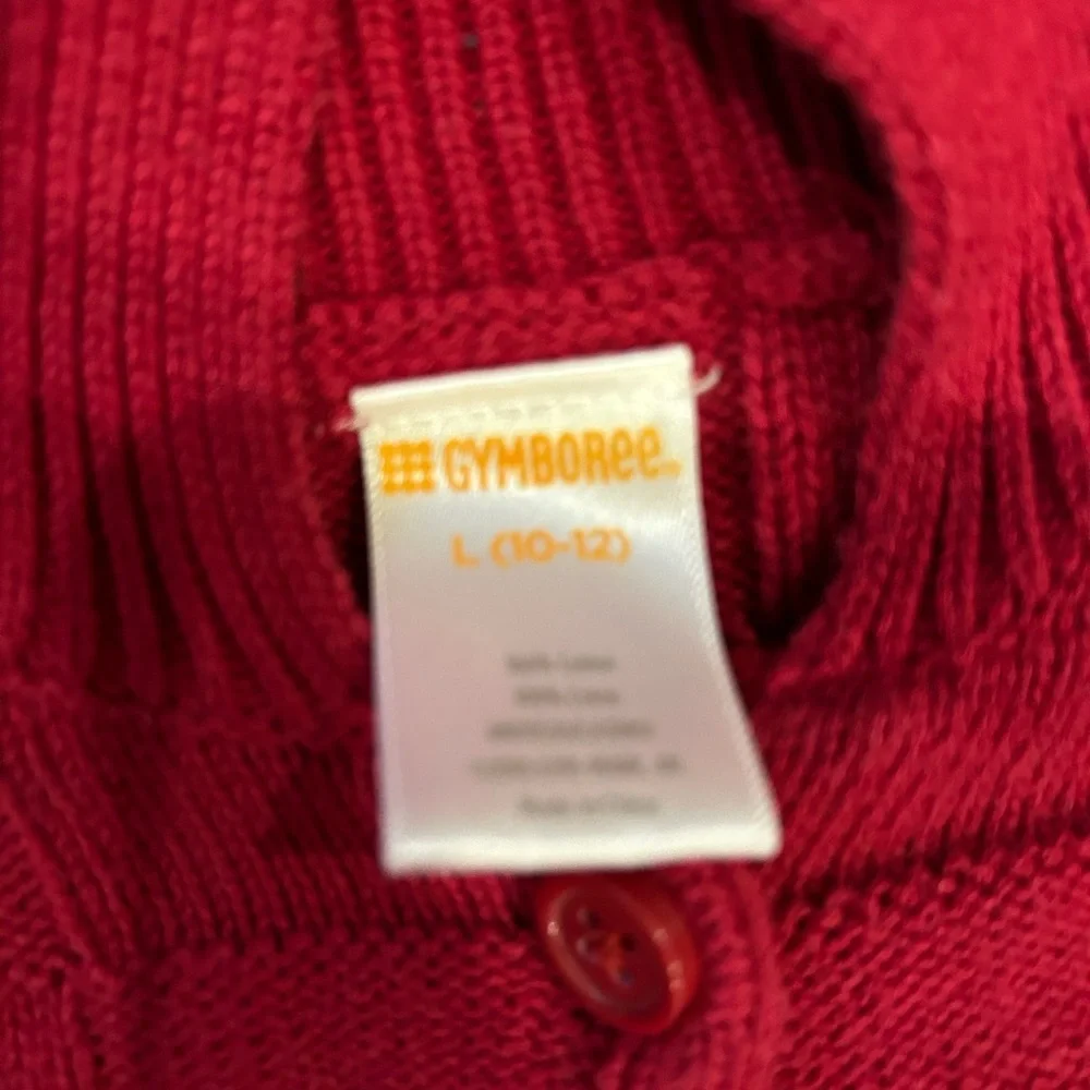 Gymboree sweater girls size large 10-12 red with pom poms buttoned checkered red